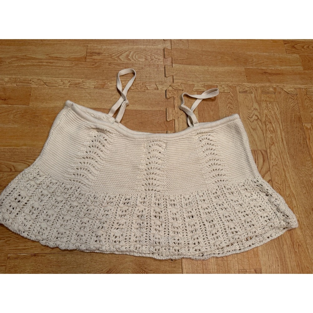 Aeropostale Women XL Cream Knit Pointelle Crochet Cami Tank Top Boho Peplum